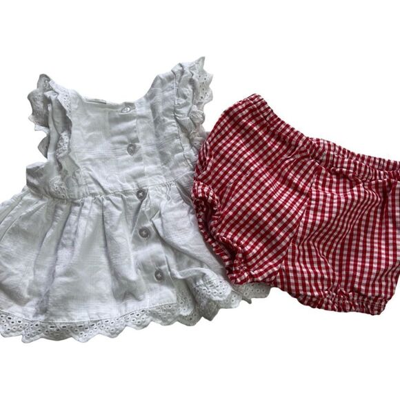 Vintage 1990s Eyelet Embroidered Cherry Gigham Shorts and Top Set - Picture 3 of 3